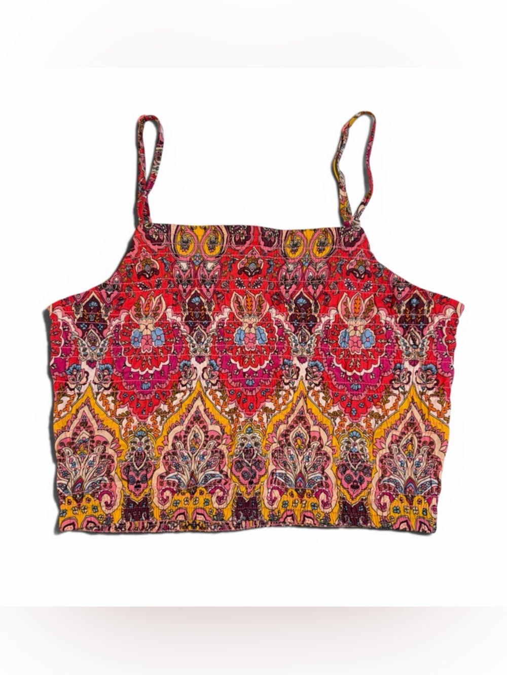 PRIMARK Boho Print Smocked Cotton Crop Top, Size 8